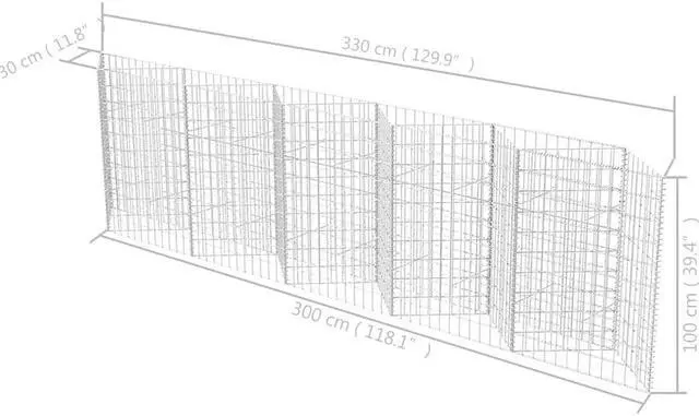 Alt view image 7 of 7 - vidaXL Gabion Basket, Gabion Planter, 129.9x11.8x39.4 Inches, Galvanized Steel