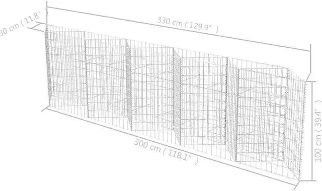 Alt view image 4 of 7 - vidaXL Gabion Basket, Gabion Planter, 129.9x11.8x39.4 Inches, Galvanized Steel