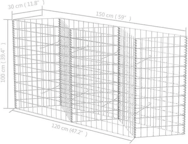 Alt view image 4 of 13 - vidaXL Gabion Basket for Garden, Galvanized Steel Gabion Planter, Gabion Raised Bed, High Load Capacity, 59''x11,8''x39,4''