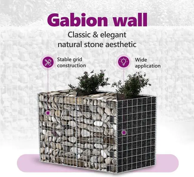 Alt view image 5 of 13 - vidaXL Gabion Basket for Garden, Galvanized Steel Gabion Planter, Gabion Raised Bed, High Load Capacity, 59''x11,8''x39,4''