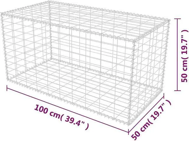 Alt view image 4 of 7 - vidaXL Gabion Basket for Garden, Galvanized Steel Gabion Wall, Rectangular Gabion Cage, High Load Capacity, 39,4''x19,7x19,7''