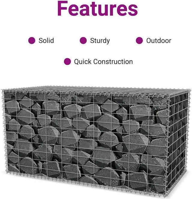 Alt view image 5 of 7 - vidaXL Gabion Basket for Garden, Galvanized Steel Gabion Wall, Rectangular Gabion Cage, High Load Capacity, 39,4''x19,7x19,7''