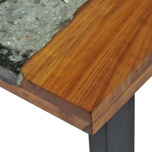 Alt view image 7 of 7 - vidaXL Console Table with Glass and Resin Inlay, Rectangular End Table with Black Wooden Legs, Teak Wood, 39.4''x13.8''x29.5'', Black and Brown