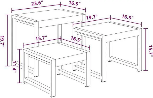 Alt view image 5 of 7 - vidaXL Nesting Tables Set of 3, Side Tables with Black Power-Coated Steel Frames, Polished and Partly Painted End Tables for Living Room, Bedroom, Solid Acacia Wood