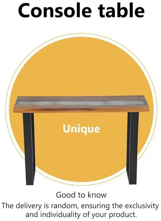 Alt view image 5 of 7 - vidaXL Console Table with Glass and Resin Inlay, Rectangular End Table with Black Wooden Legs, Teak Wood, 39.4''x13.8''x29.5'', Black and Brown