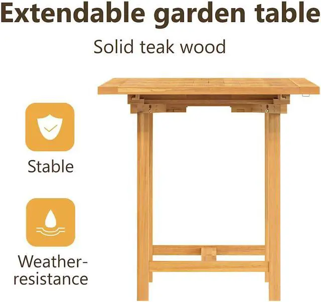 Alt view image 5 of 7 - vidaXL Patio Table, Extendable Garden Table with Parasol Hole, Weather-Resistant and Easy Maintenance, Solid Teak Wood, 43.3''-63''x31.5''x29.5''