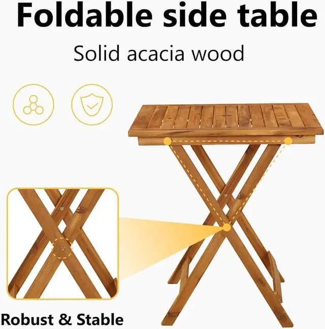 Alt view image 5 of 7 - vidaXL Folding Patio Table, Round Side Table, Weather-Resistant Outdoor Furniture, Farmhouse Style, Solid Acacia Wood with Natural Oil Finish,  27.6" x 27.6" x 29.5"