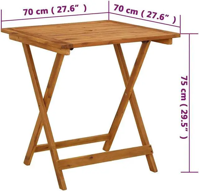Alt view image 4 of 7 - vidaXL Folding Patio Table, Round Side Table, Weather-Resistant Outdoor Furniture, Farmhouse Style, Solid Acacia Wood with Natural Oil Finish,  27.6" x 27.6" x 29.5"