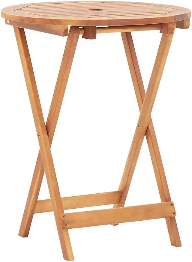 Alt view image 2 of 7 - vidaXL Patio Table, Foldable Side Table with X-Shaped Legs, Round Garden Table with Parasol Hole, Ø 23.6''x29.5'', Solid Acacia Wood with Natural Oil Finish