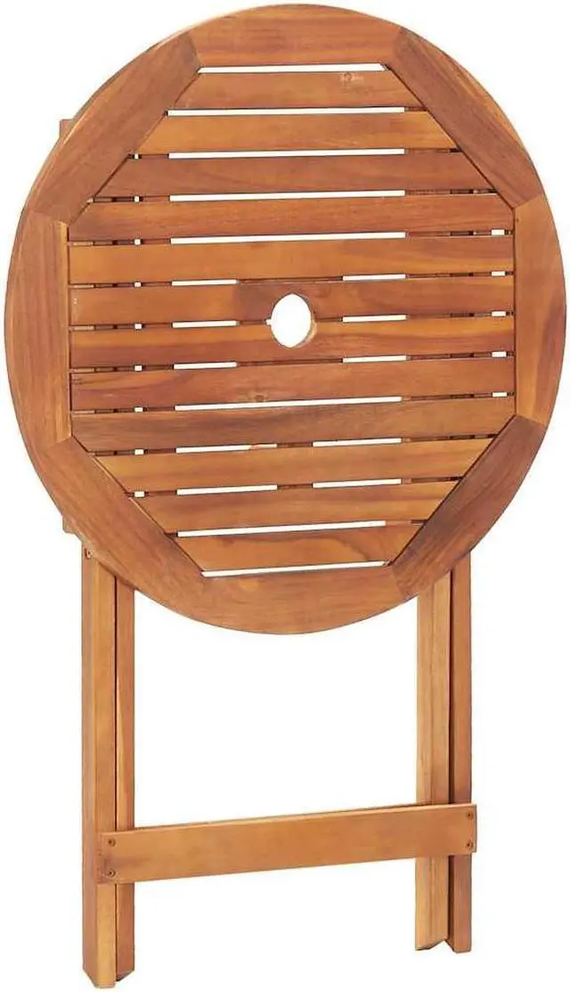 Alt view image 6 of 7 - vidaXL Patio Table, Foldable Side Table with X-Shaped Legs, Round Garden Table with Parasol Hole, Ø 23.6''x29.5'', Solid Acacia Wood with Natural Oil Finish