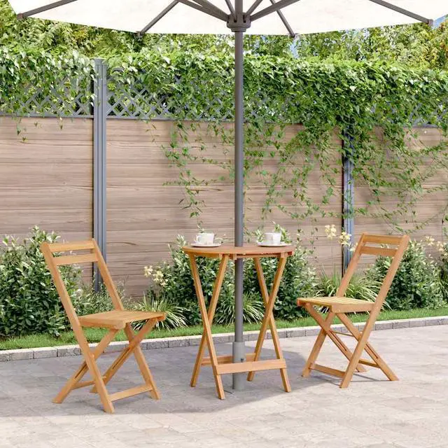 Main image of vidaXL Patio Table, Foldable Side Table with X-Shaped Legs, Round Garden Table with Parasol Hole, Ø 23.6''x29.5'', Solid Acacia Wood with Natural Oil Finish