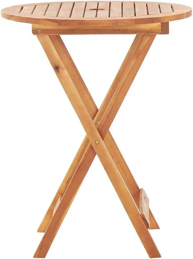 Alt view image 3 of 7 - vidaXL Patio Table, Foldable Side Table with X-Shaped Legs, Round Garden Table with Parasol Hole, Ø 23.6''x29.5'', Solid Acacia Wood with Natural Oil Finish