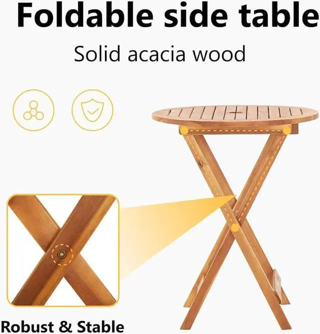 Alt view image 5 of 7 - vidaXL Patio Table, Foldable Side Table with X-Shaped Legs, Round Garden Table with Parasol Hole, Ø 23.6''x29.5'', Solid Acacia Wood with Natural Oil Finish