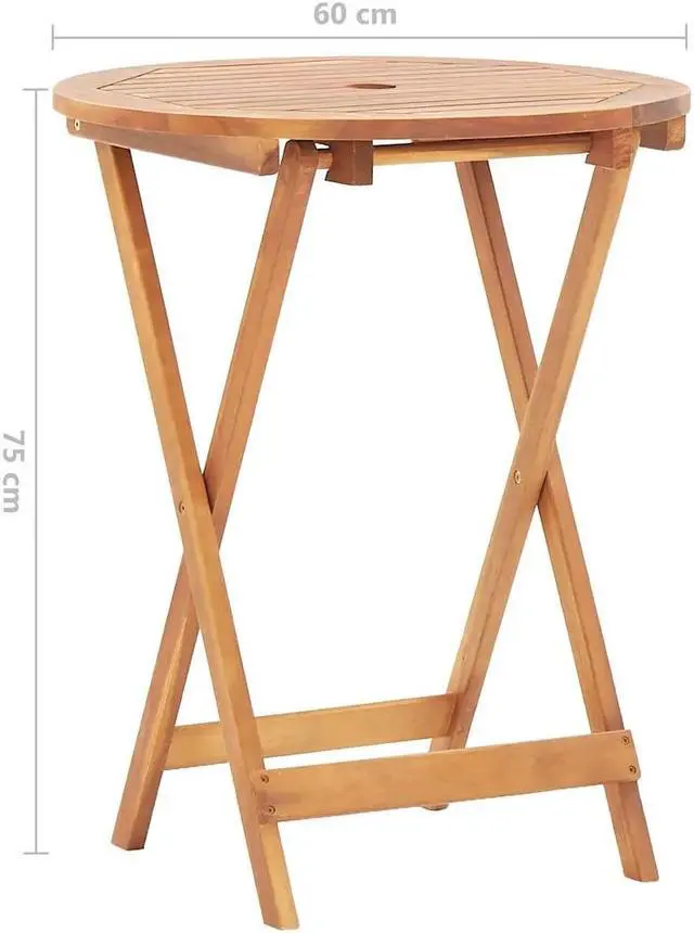 Alt view image 4 of 7 - vidaXL Patio Table, Foldable Side Table with X-Shaped Legs, Round Garden Table with Parasol Hole, Ø 23.6''x29.5'', Solid Acacia Wood with Natural Oil Finish