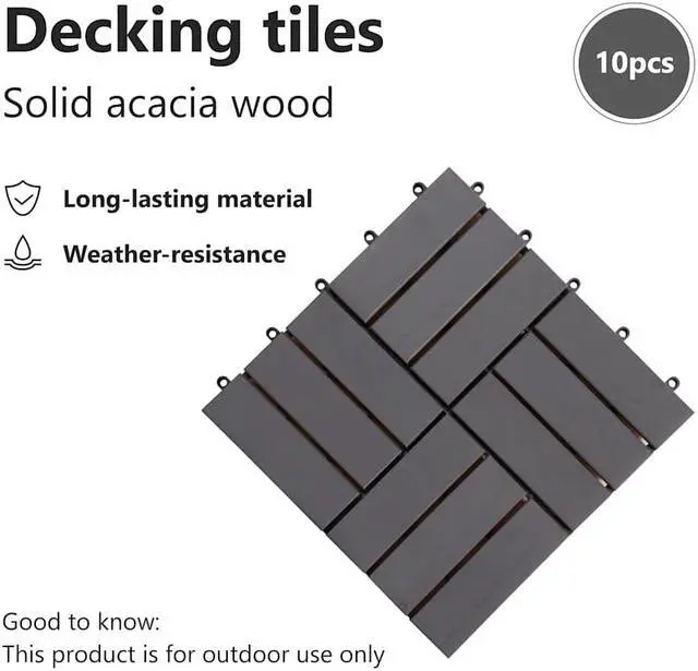 Alt view image 5 of 7 - vidaXL 10 pcs Decking Tiles, 11.8"x11.8", Solid Acacia Wood, Patio Tiles with Non-Slip Surface, Weather Resistant and Durable, Gray