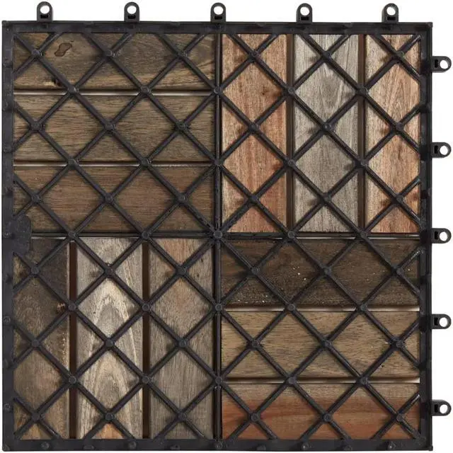 Alt view image 6 of 7 - vidaXL 10 pcs Decking Tiles, 11.8"x11.8", Solid Acacia Wood, Patio Tiles with Non-Slip Surface, Weather Resistant and Durable, Gray