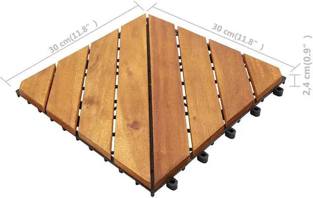 Alt view image 4 of 7 - vidaXL 10 pcs Decking Tiles, 11.8"x11.8", Solid Acacia Wood, Patio Tiles with Non-Slip Surface, Weather Resistant and Durable, Varnished Finish