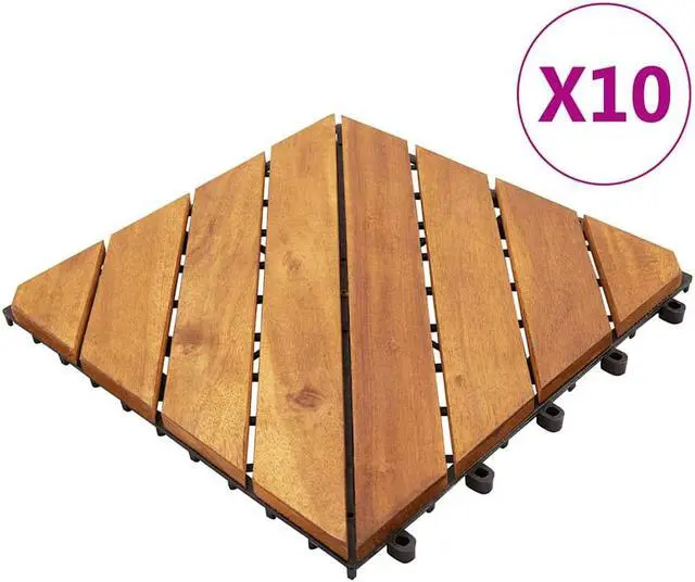 Alt view image 2 of 7 - vidaXL 10 pcs Decking Tiles, 11.8"x11.8", Solid Acacia Wood, Patio Tiles with Non-Slip Surface, Weather Resistant and Durable, Varnished Finish
