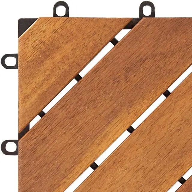 Alt view image 6 of 7 - vidaXL 10 pcs Decking Tiles, 11.8"x11.8", Solid Acacia Wood, Patio Tiles with Non-Slip Surface, Weather Resistant and Durable, Varnished Finish