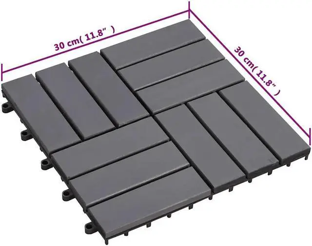 Alt view image 4 of 7 - vidaXL 10 pcs Decking Tiles, 11.8"x11.8", Solid Acacia Wood, Patio Tiles with Non-Slip Surface, Weather Resistant and Durable, Gray