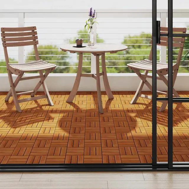 Main image of vidaXL 10 pcs Decking Tiles, 11.8"x11.8", Solid Acacia Wood, Patio Tiles with Non-Slip Surface, Weather Resistant and Durable, Varnished Finish