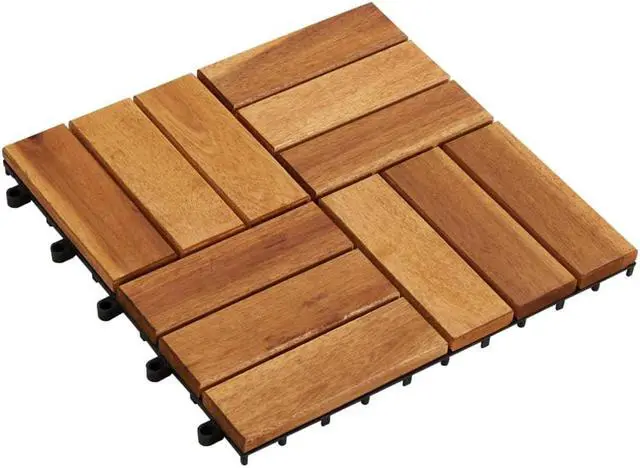 Alt view image 2 of 7 - vidaXL 10 pcs Decking Tiles, 11.8"x11.8", Solid Acacia Wood, Patio Tiles with Non-Slip Surface, Weather Resistant and Durable, Varnished Finish