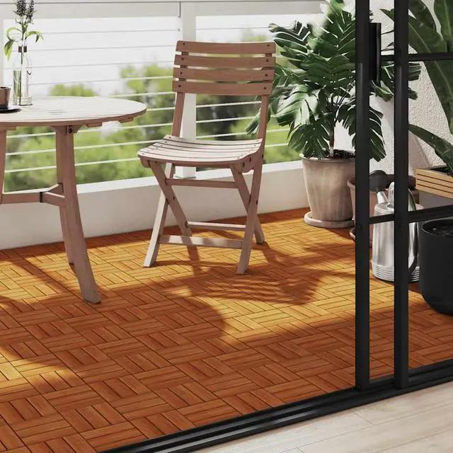 Alt view image 3 of 7 - vidaXL 10 pcs Decking Tiles, 11.8"x11.8", Solid Acacia Wood, Patio Tiles with Non-Slip Surface, Weather Resistant and Durable, Varnished Finish