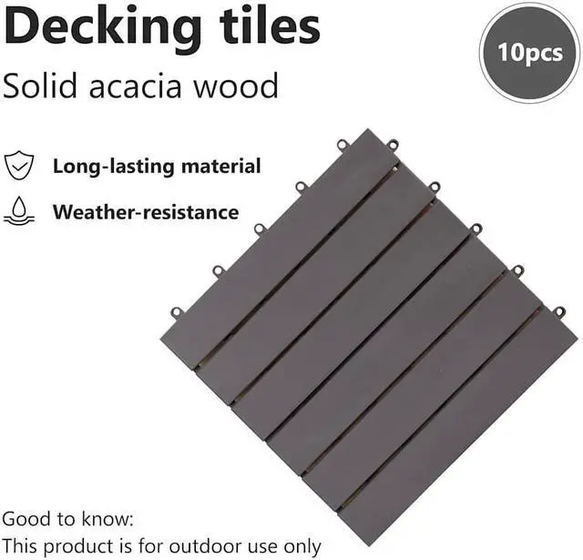 Alt view image 5 of 18 - vidaXL 10 pcs Decking Tiles, 11.8"x11.8", Solid Acacia Wood, Patio Tiles with Non-Slip Surface, Weather Resistant and Durable, Gray