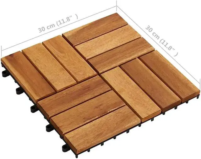 Alt view image 4 of 7 - vidaXL 10 pcs Decking Tiles, 11.8"x11.8", Solid Acacia Wood, Patio Tiles with Non-Slip Surface, Weather Resistant and Durable, Varnished Finish