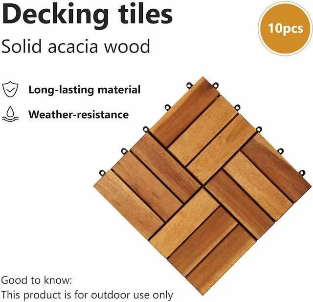Alt view image 5 of 7 - vidaXL 10 pcs Decking Tiles, 11.8"x11.8", Solid Acacia Wood, Patio Tiles with Non-Slip Surface, Weather Resistant and Durable, Varnished Finish