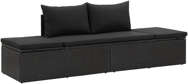 Alt view image 2 of 7 - vidaXL Poly Rattan Patio Lounge Chair, Sunbed, Outdoor Sofa with Adjustable Both Ends, Included Cushions & Pillows, Washable Cushion Cover, Sturdy Steel Frame, 76.8"x23.6"x23.6" Black