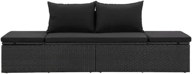 Alt view image 3 of 7 - vidaXL Poly Rattan Patio Lounge Chair, Sunbed, Outdoor Sofa with Adjustable Both Ends, Included Cushions & Pillows, Washable Cushion Cover, Sturdy Steel Frame, 76.8"x23.6"x23.6" Black
