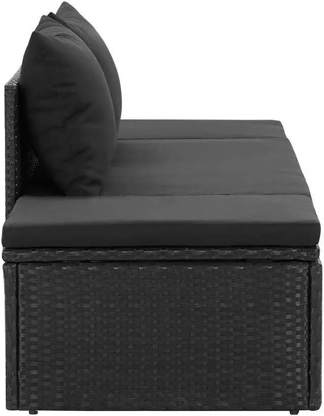 Alt view image 6 of 7 - vidaXL Poly Rattan Patio Lounge Chair, Sunbed, Outdoor Sofa with Adjustable Both Ends, Included Cushions & Pillows, Washable Cushion Cover, Sturdy Steel Frame, 76.8"x23.6"x23.6" Black
