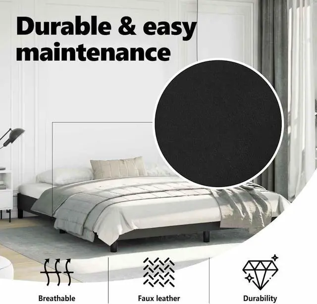 Alt view image 5 of 18 - vidaXL California King Size Bed Frame with Plywood Slats, Platform Bed Frame, Faux Leather Upholstered Mattress Foundation, No Box Spring Needed & Easy Assembly, Black, without Mattress