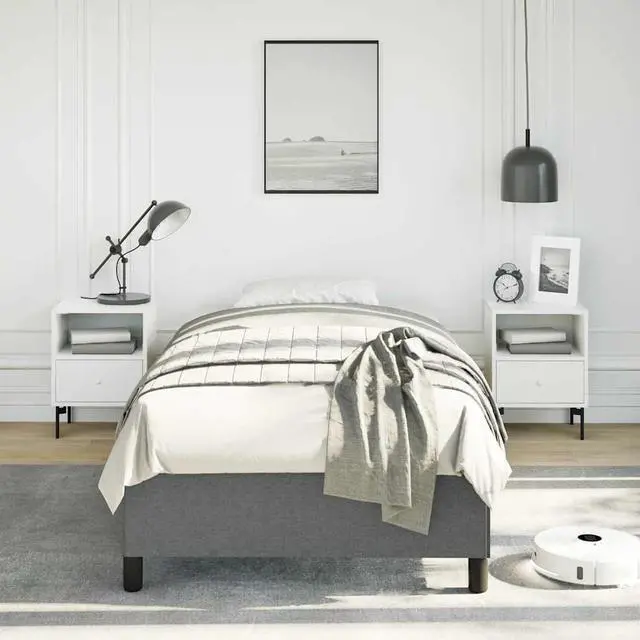 Alt view image 3 of 7 - vidaXL Twin Size Bed Frame with Plywood Slats, Platform Bed Frame, Fabric Upholstered Mattress Foundation, No Box Spring Needed & Easy Assembly, Dark Gray, without Mattress