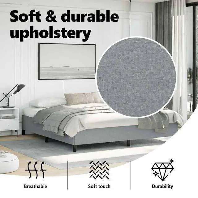 Alt view image 5 of 7 - vidaXL California King Size Bed Frame with Plywood Slats, Platform Bed Frame, Fabric Upholstered Mattress Foundation, No Box Spring Needed & Easy Assembly, Light Gray, without Mattress