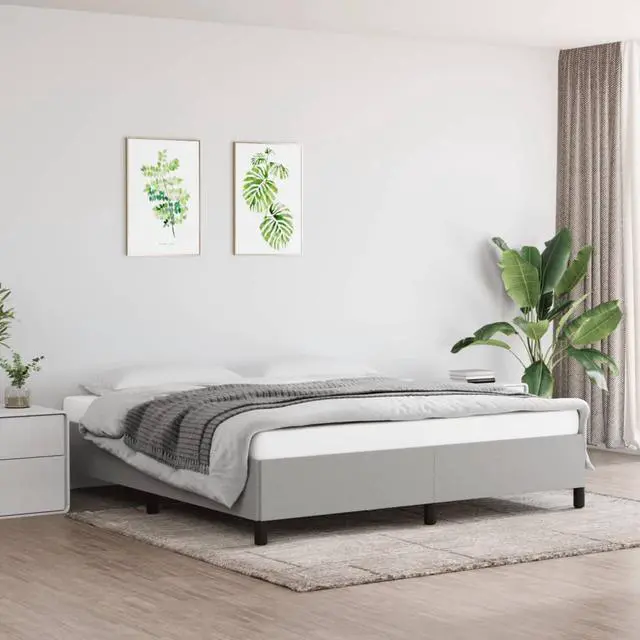 Main image of vidaXL California King Size Bed Frame with Plywood Slats, Platform Bed Frame, Fabric Upholstered Mattress Foundation, No Box Spring Needed & Easy Assembly, Light Gray, without Mattress