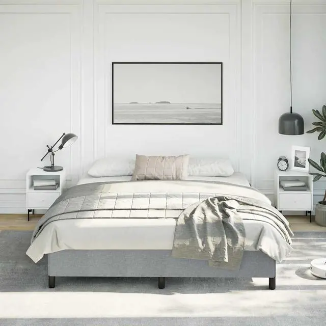 Alt view image 3 of 7 - vidaXL California King Size Bed Frame with Plywood Slats, Platform Bed Frame, Fabric Upholstered Mattress Foundation, No Box Spring Needed & Easy Assembly, Light Gray, without Mattress