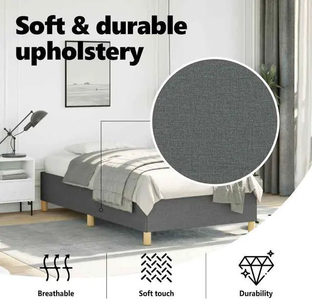 Alt view image 6 of 7 - vidaXL Twin Size Bed Frame with Plywood Slats, Platform Bed Frame, Fabric Upholstered Mattress Foundation, No Box Spring Needed & Easy Assembly, Dark Gray, without Mattress