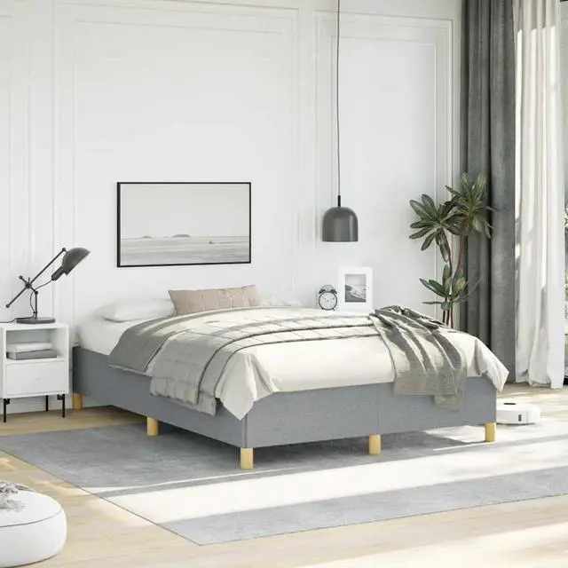 Main image of vidaXL Full Size Bed Frame with Plywood Slats, Platform Bed Frame, Fabric Upholstered Mattress Foundation, No Box Spring Needed & Easy Assembly, Light Gray, without Mattress
