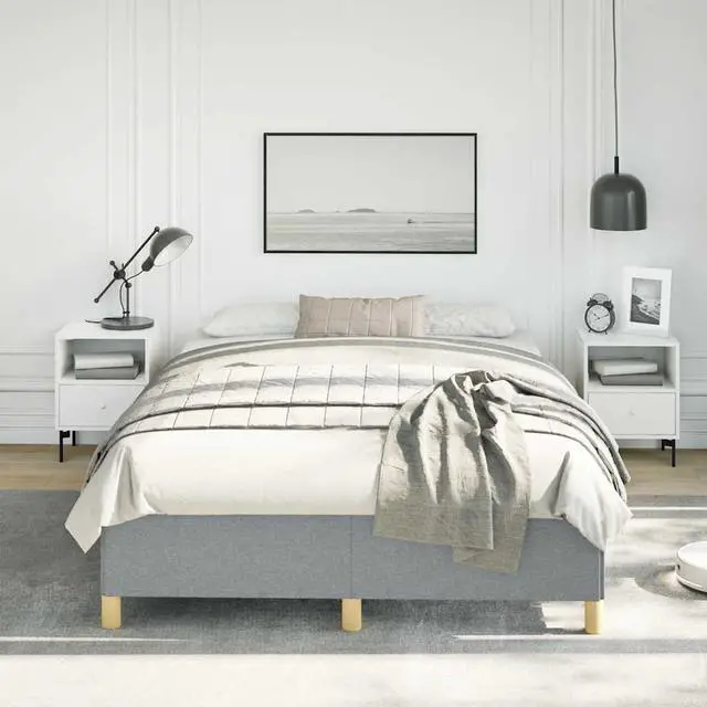 Alt view image 4 of 7 - vidaXL Full Size Bed Frame with Plywood Slats, Platform Bed Frame, Fabric Upholstered Mattress Foundation, No Box Spring Needed & Easy Assembly, Light Gray, without Mattress