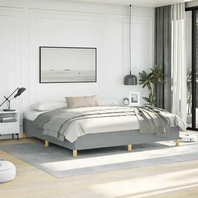 Main image of vidaXL King Size Bed Frame with Plywood Slats, Platform Bed Frame, Fabric Upholstered Mattress Foundation, No Box Spring Needed & Easy Assembly, Light Gray, without Mattress