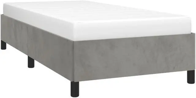 Alt view image 3 of 7 - vidaXL Twin Size Bed Frame with Plywood Slats, Platform Bed Frame, Velvet Upholstered Mattress Foundation, No Box Spring Needed & Easy Assembly, Light Gray, without Mattress