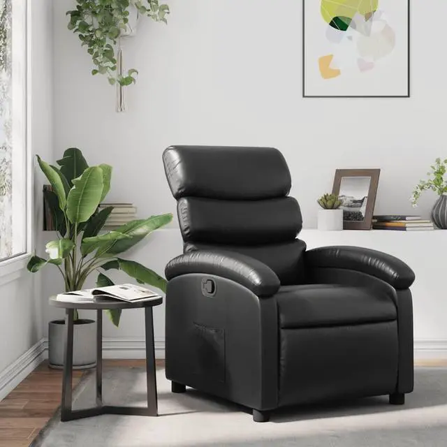 Main image of vidaXL Manual Recliner Chair for Adults, Single Home Theater Seating with Lumbar Support & Adjustable Backrest/Footrest, Modern Reclining Sofa for Living Room, Black Leather