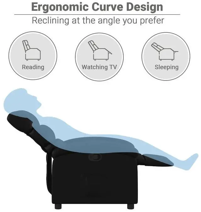 Alt view image 5 of 7 - vidaXL Manual Recliner Chair for Adults, Single Home Theater Seating with Lumbar Support & Adjustable Backrest/Footrest, Modern Reclining Sofa for Living Room, Black Leather