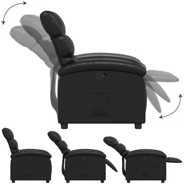 Alt view image 7 of 7 - vidaXL Manual Recliner Chair for Adults, Single Home Theater Seating with Lumbar Support & Adjustable Backrest/Footrest, Modern Reclining Sofa for Living Room, Black Leather