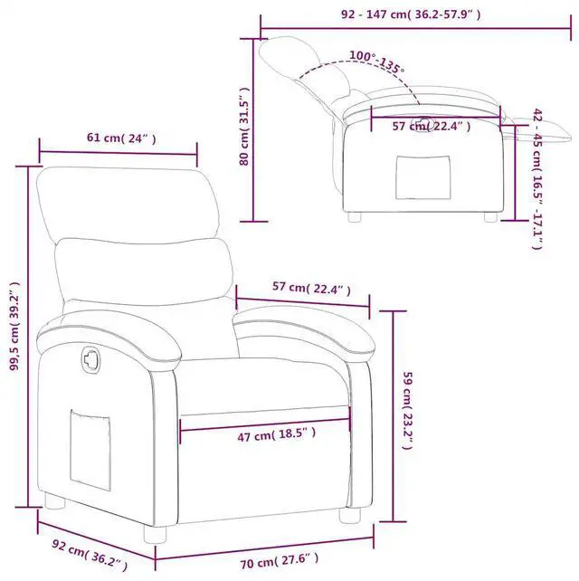 Alt view image 4 of 7 - vidaXL Manual Recliner Chair for Adults, Single Home Theater Seating with Lumbar Support & Adjustable Backrest/Footrest, Modern Reclining Sofa for Living Room, Gray Leather