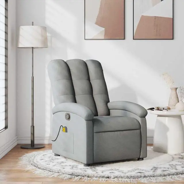 Main image of vidaXL Massage Recliner Chair for Adults, Single Theater Seating with Vibration Massage & Manually Adjustable Backrest/Footrest, Modern Reclining Sofa for Living Room, Light Gray Fabric