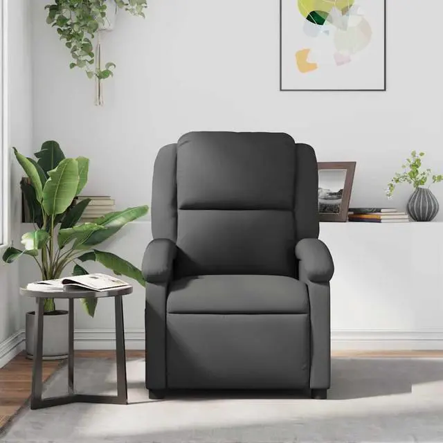 Alt view image 3 of 7 - vidaXL Manual Recliner Chair for Living Room, Adjustable Recliner with Padded Seat & Backrest, Home Theater Seating with Side Pocket, Gray Real Leather