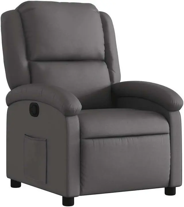 Alt view image 2 of 7 - vidaXL Manual Recliner Chair for Living Room, Adjustable Recliner with Padded Seat & Backrest, Home Theater Seating with Side Pocket, Gray Real Leather
